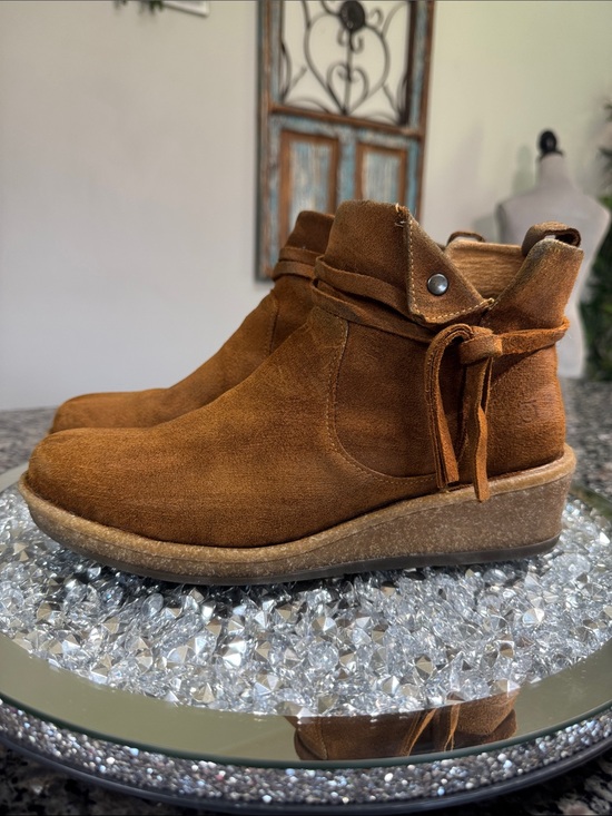 Born Shoes - Born Women's Cognac Suede Ankle Booties with Side Tie